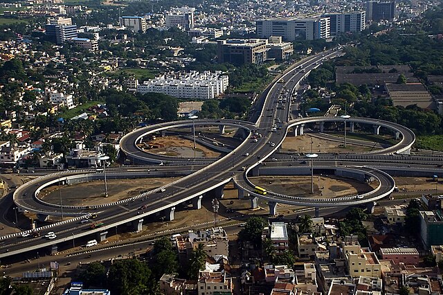 Skyline view of South Chennai with metro and highway infrastructure